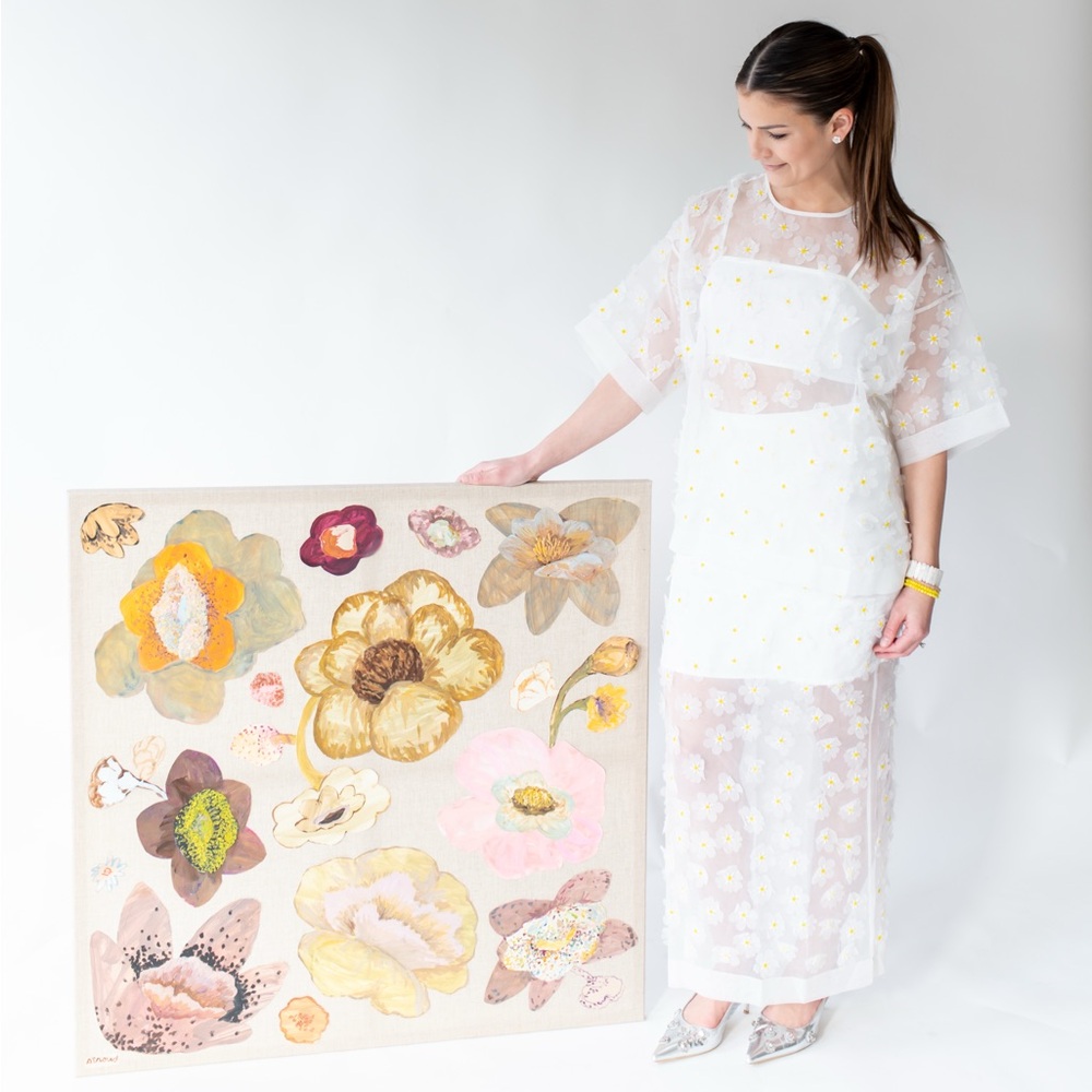 White Top and Maxi Skirt Set with Embellished Appliqué Flowers